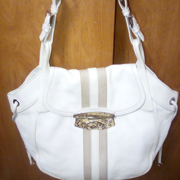 Prada large bag ivory with cream stripe snakeskin print latch in e.u.c - Picture 1 of 9